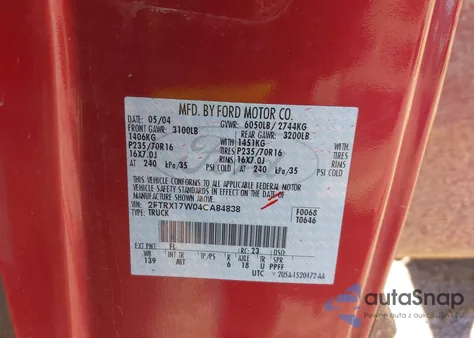 2004 Ford F-150 Heritage Xl/Xlt from USA, damaged, VIN 2FTRX17W04CA84838